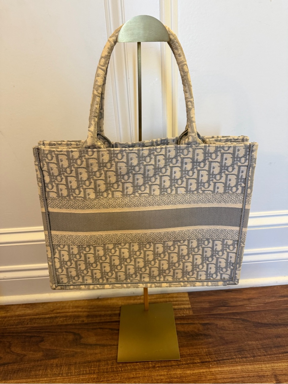 Dior Cream and Gray Logo Canvas Book Tote - Picture 5 of 11